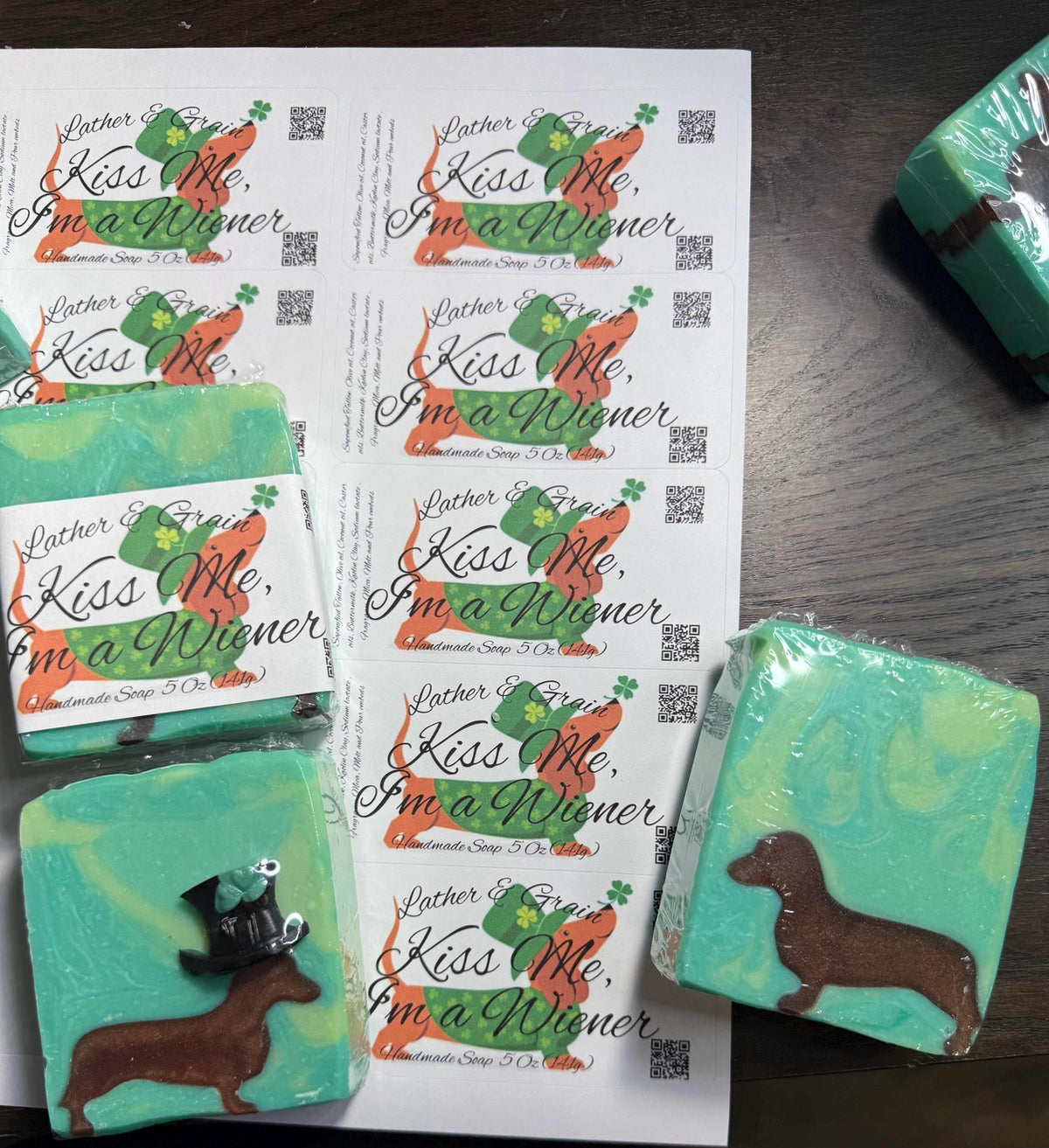 Kiss Me, I’m a Wiener -Dachshund Soap St Patrick’s Day Themed- Made with Tallow and Buttermilk: Woodland Elves Scent