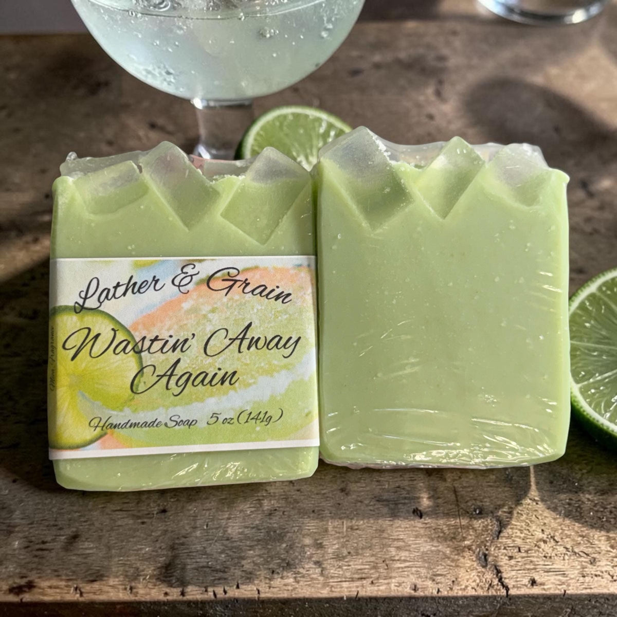 Wastin’ Away Again- Shaker of Salt Lime Margarita Scented Tallow and Goat Milk Soap.