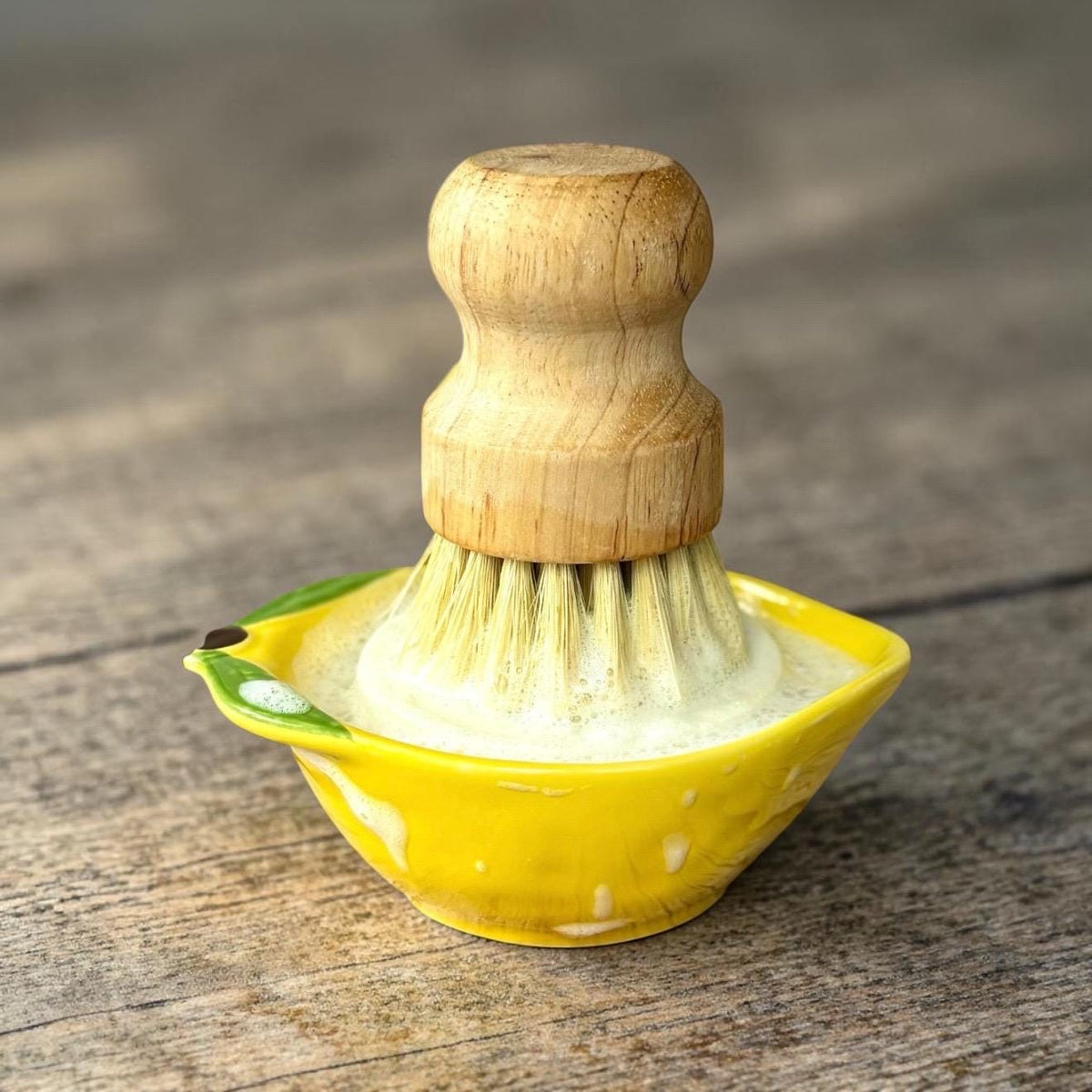 Solid Dish Soap Set: Strawberry or Lemon Ramekin with Scrub Brush