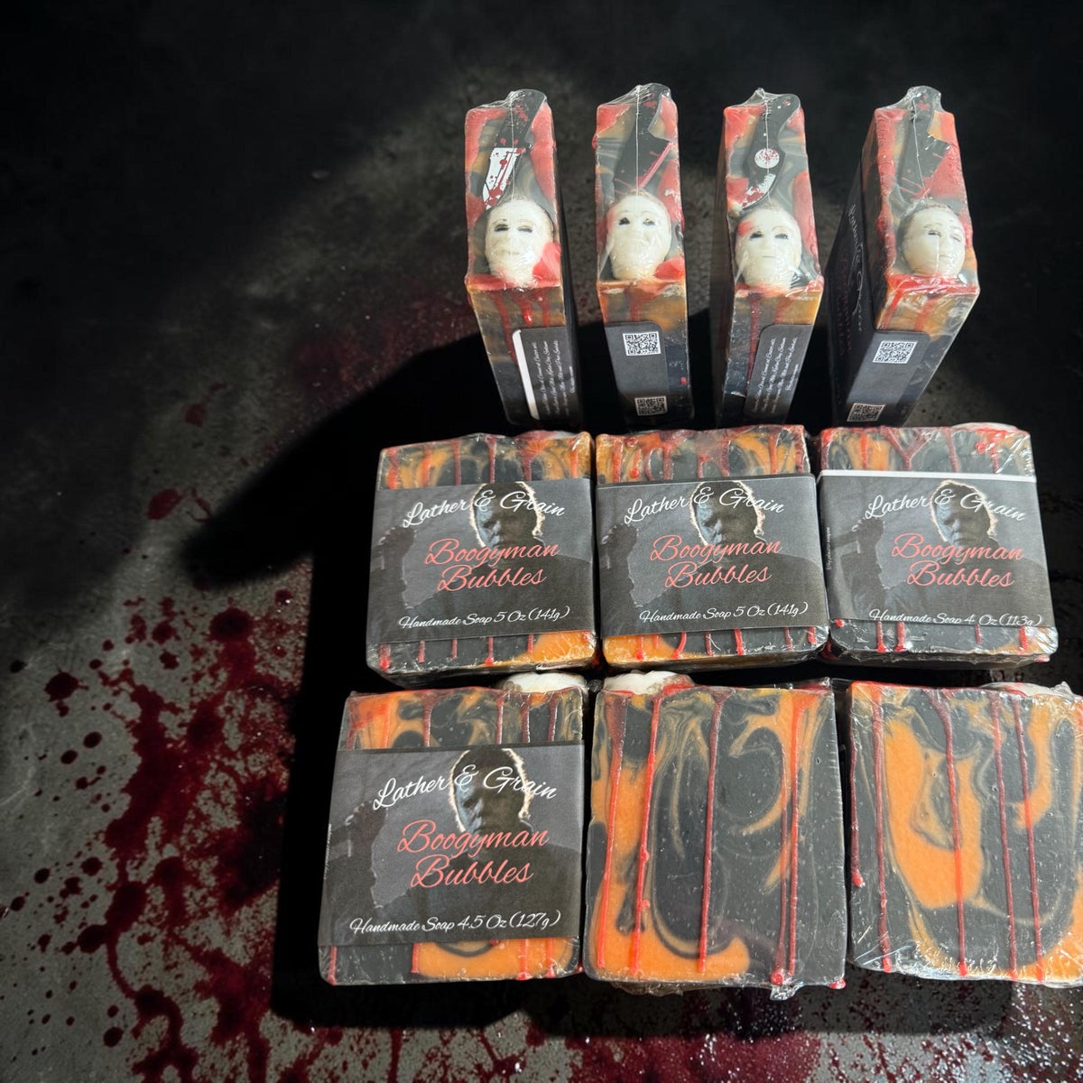 Boogyman Bubbles- Michael Myers Halloween- Horror Themed Slasher Soap. Scented in Silent Killer or Apple Butterscotch with Bloody Stab Toy