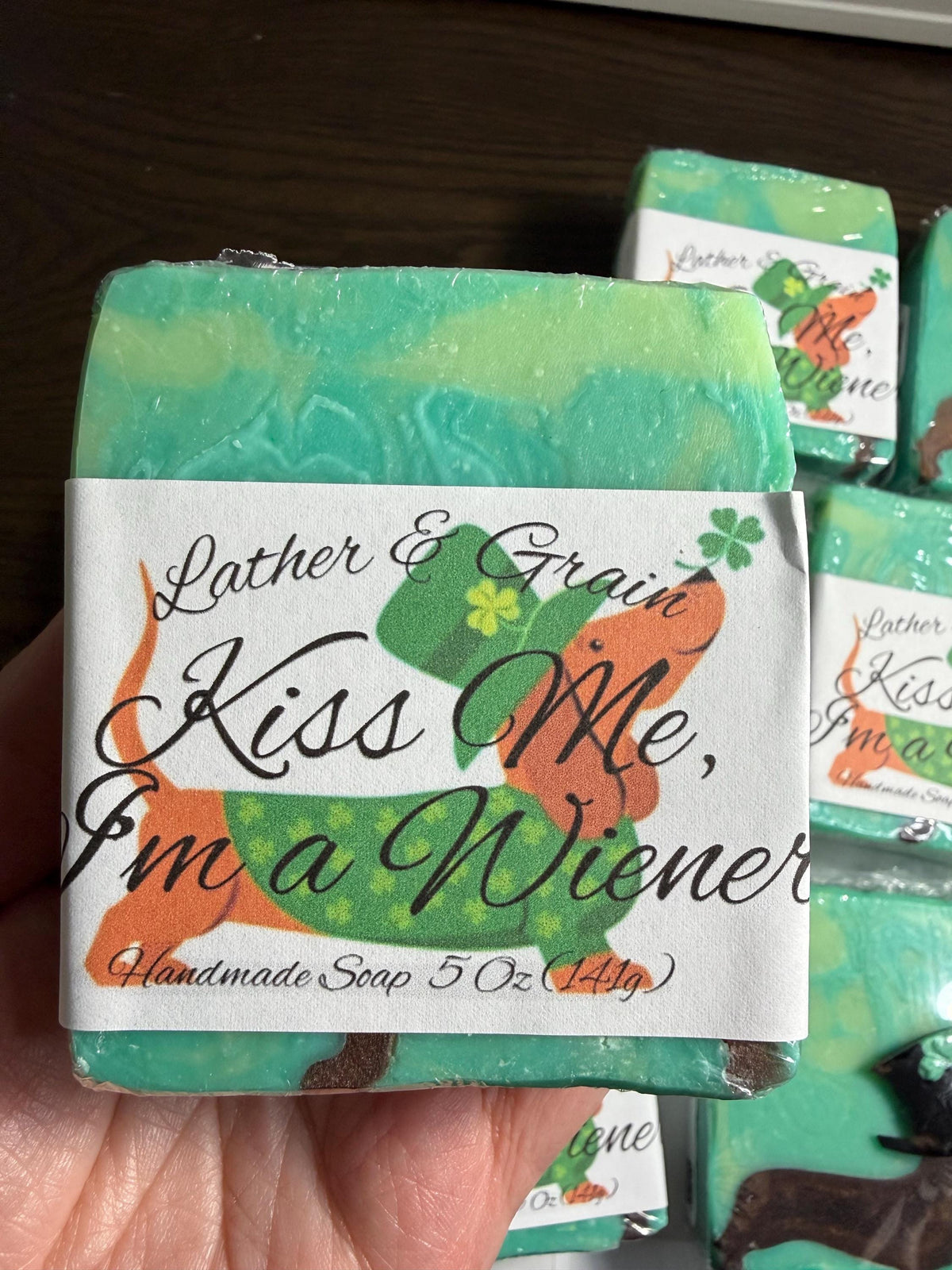 Kiss Me, I’m a Wiener -Dachshund Soap St Patrick’s Day Themed- Made with Tallow and Buttermilk: Woodland Elves Scent