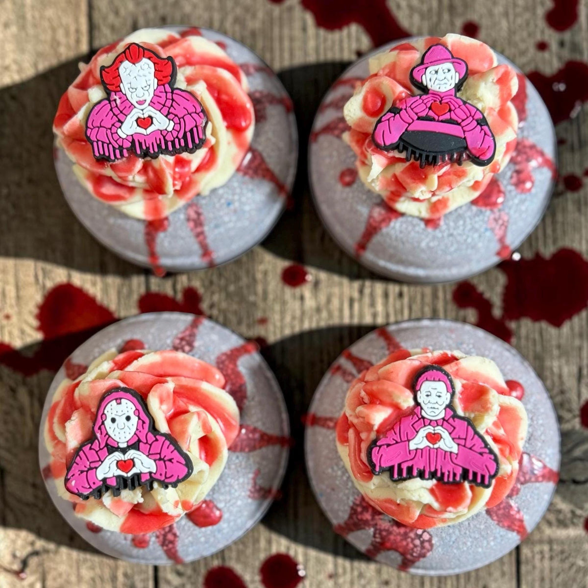 Horror Bath Bomb-  Slasher Themed - Topped with Bubble Frosting and Serial Killer Charm