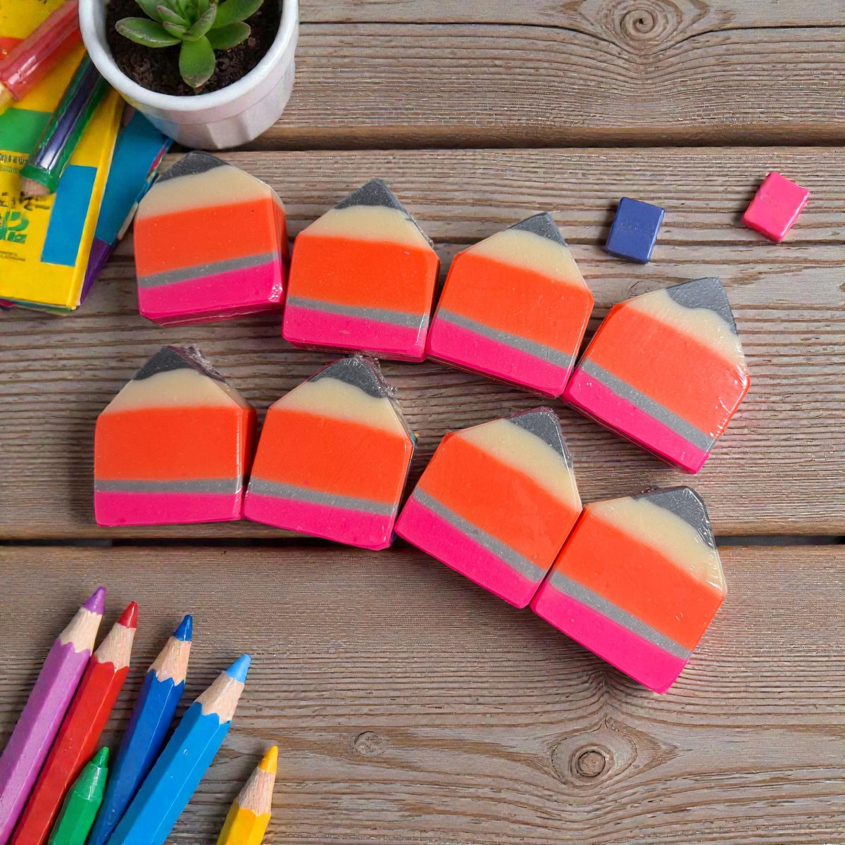 Pencil Shaped Teacher Soap-Scented in Red Apple, Made with Tallow and Creamy Buttermilk