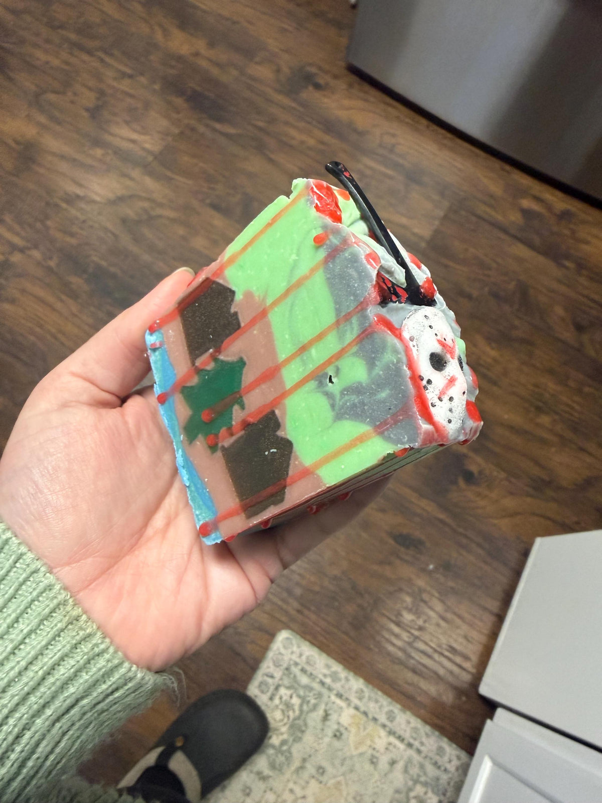 Camp Crystal Clean- Horror Themed Slasher Soap. Scented in Twilight Forest or Frozen Lake with Bloody Stab Toy on Top
