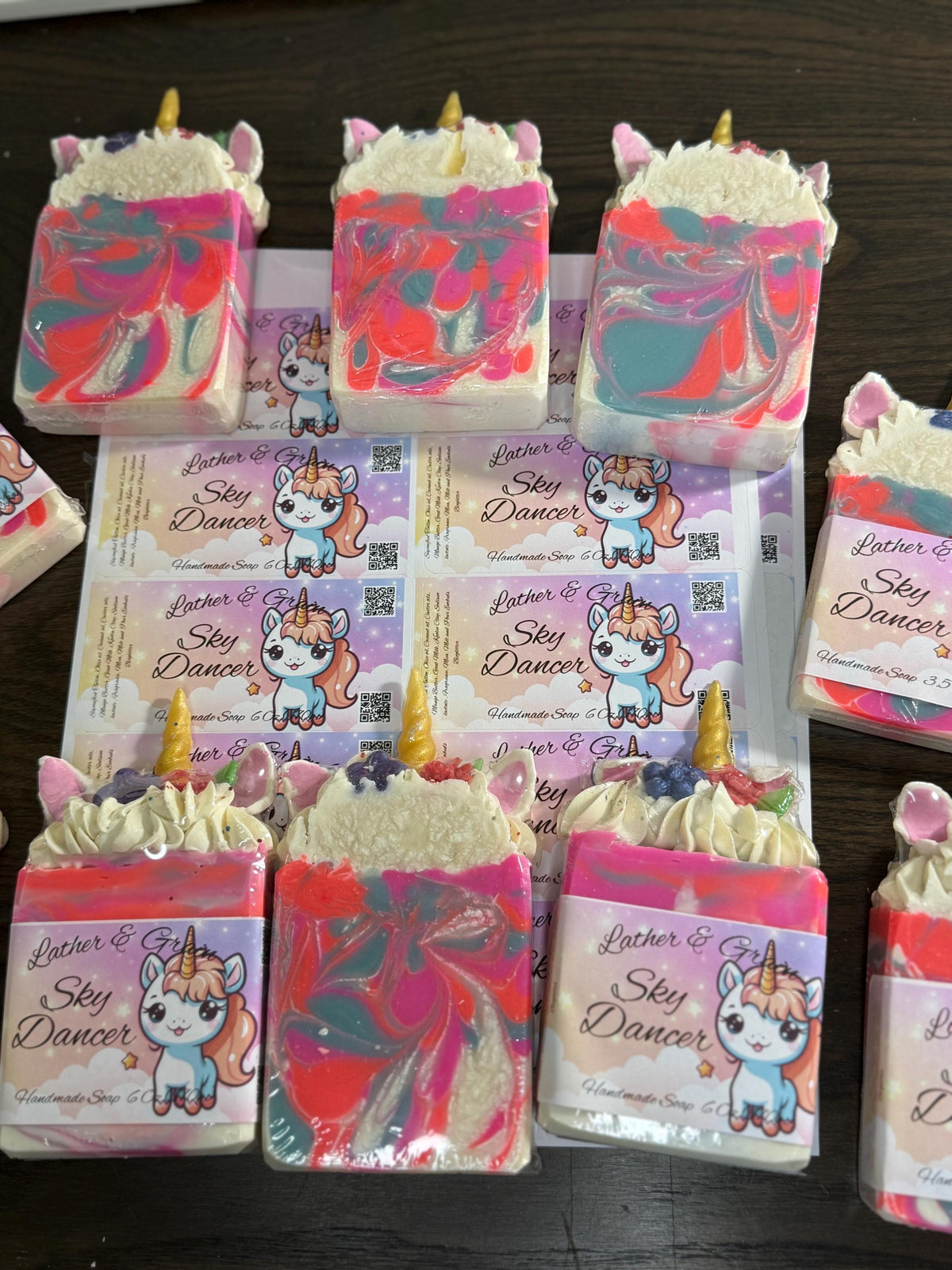 Unicorn Soap made with Tallow and Goat Milk -Handmade- Small Batch- Cold Process Scented in Mango Strawberry