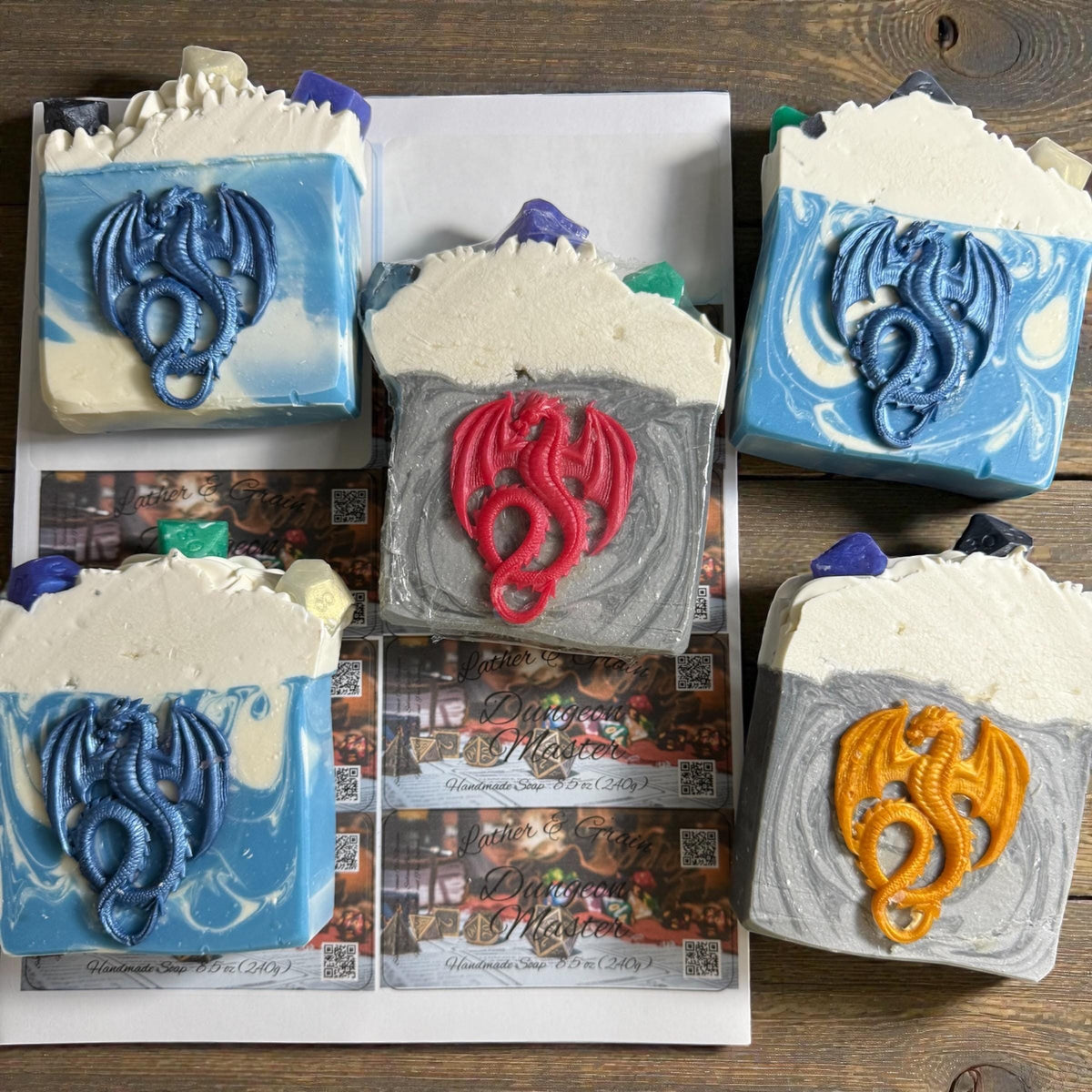 Adventure Fantasy Tallow Soap – Gamer Gift, Dice, Dragon, and Shield Designs