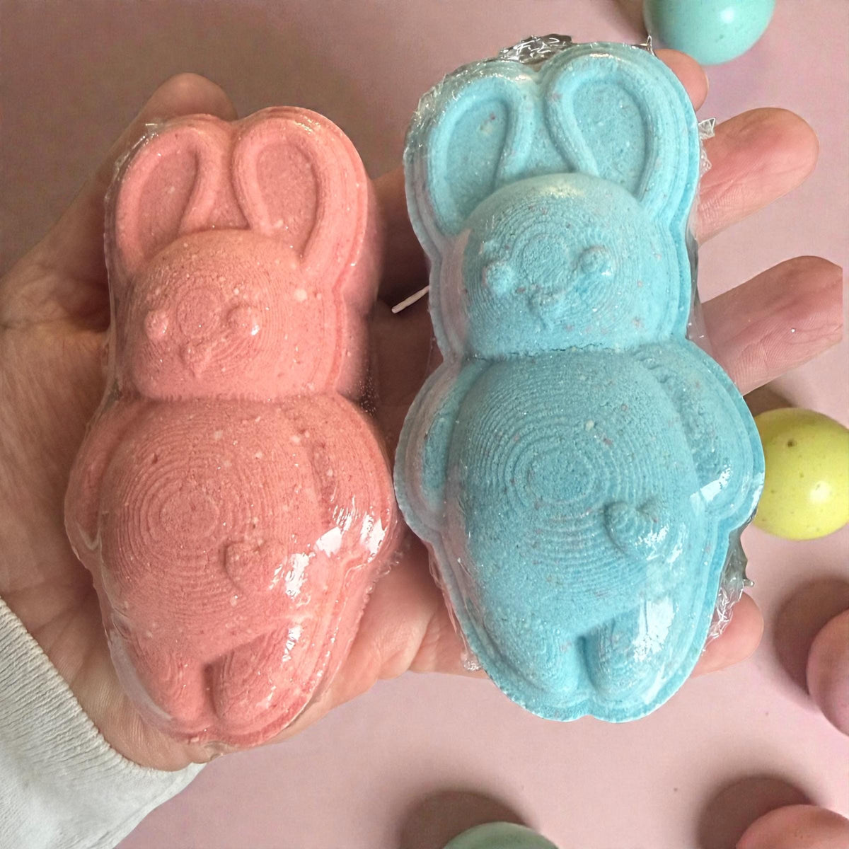 Shimmery Easter Bunny Bath Bombs. Jelly Bean Scented- With Buttermilk and Colloidal Oats