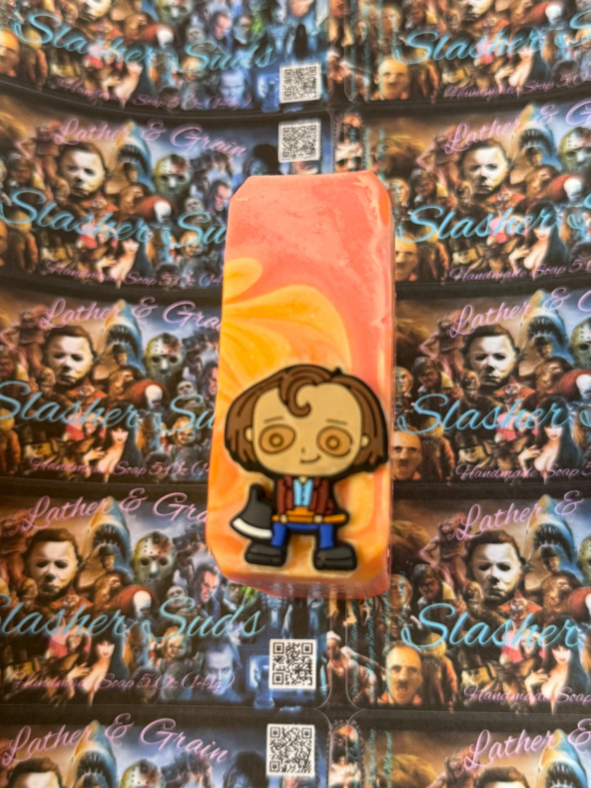 Slasher Suds- Horror Movie Themed Soap. Scented in Blood Orange Margarita, with Silicone Charm on Top