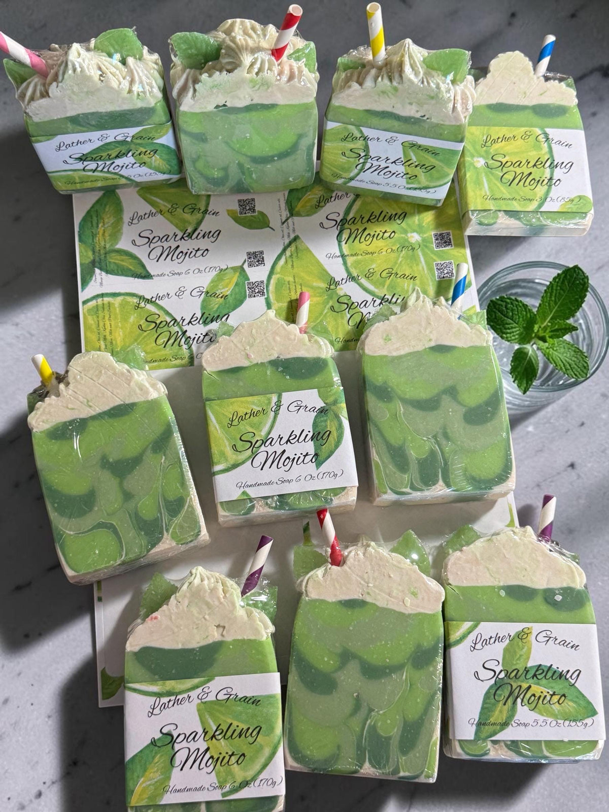 Sparkling Mojito Soap made with Tallow and Goat Milk -Handmade- Small Batch- Cold Process