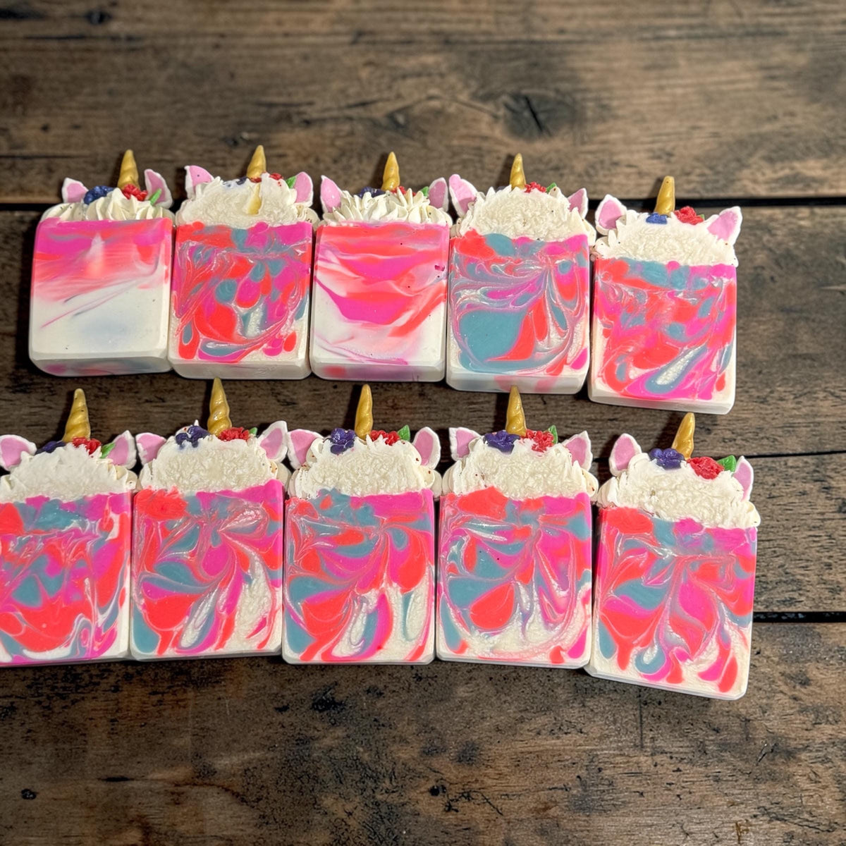 Unicorn Soap made with Tallow and Goat Milk -Handmade- Small Batch- Cold Process Scented in Mango Strawberry