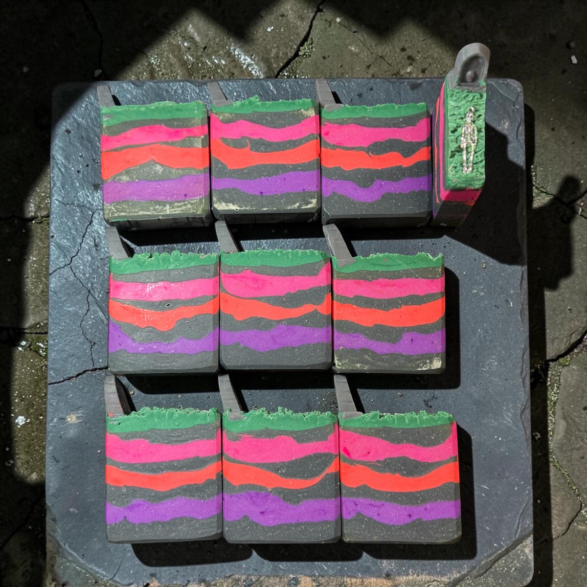 Dead and Berried- Horror Halloween Themed Soap. Scented in Berry Bewitching- With Skeleton Charm on top.
