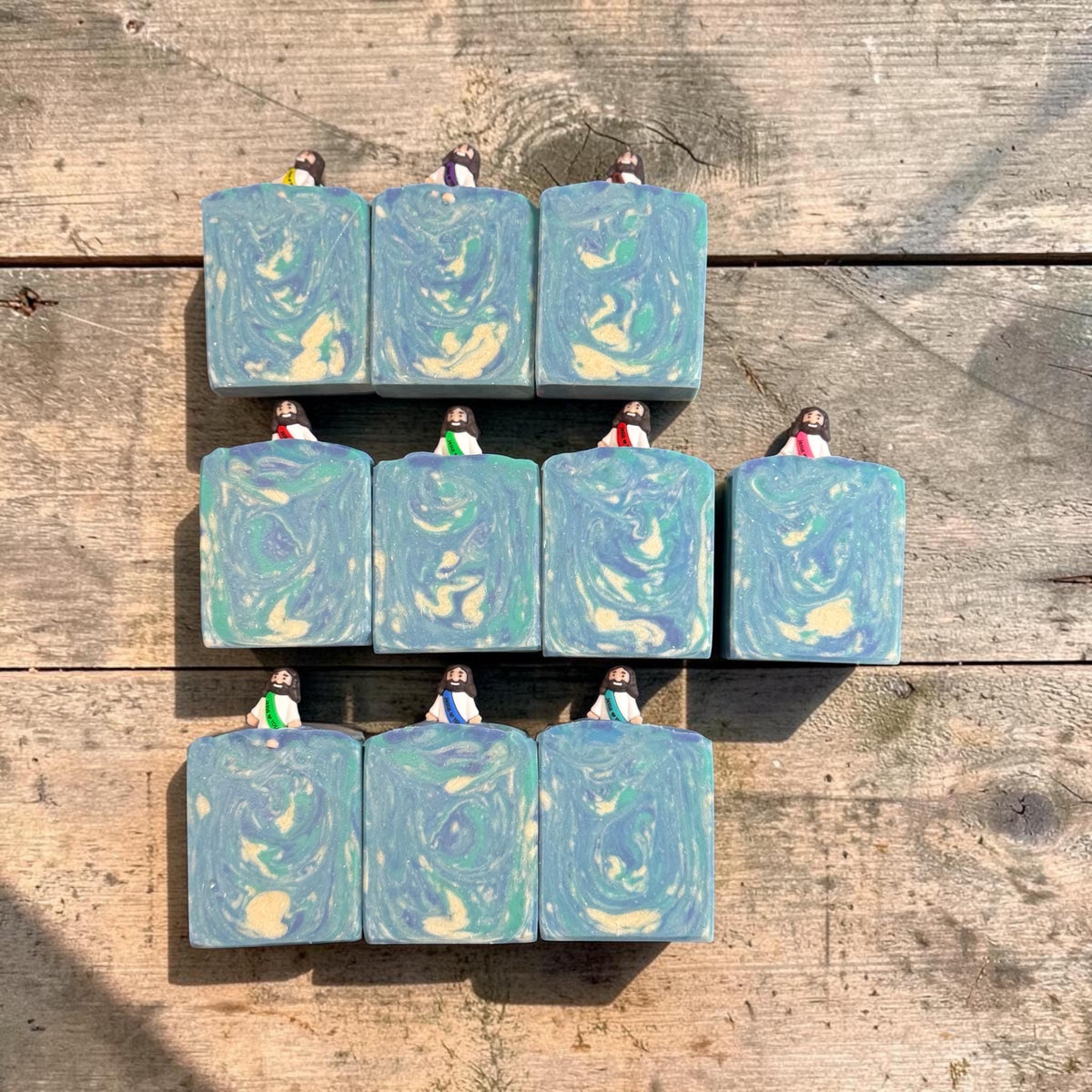 Jesus Loves You Soap~ You are Loved~ Scented in Basil, Sage, and Mint, with Silcone Figure on Top