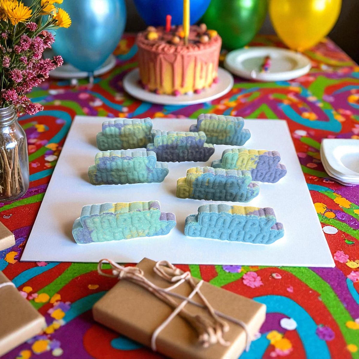 Happy Birthday Bath Bombs – Birthday Cake Scent- Fun Rainbow Colored-