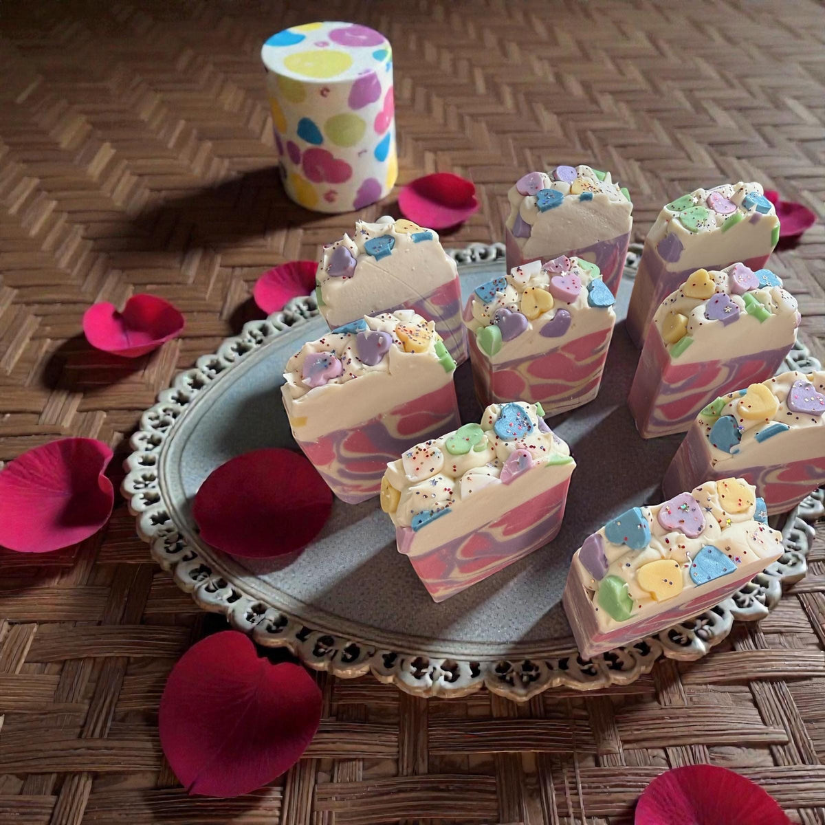 Be Mine Conversation Heart Bar Soap Made with Tallow and Scented in Pink Berry Tangerine