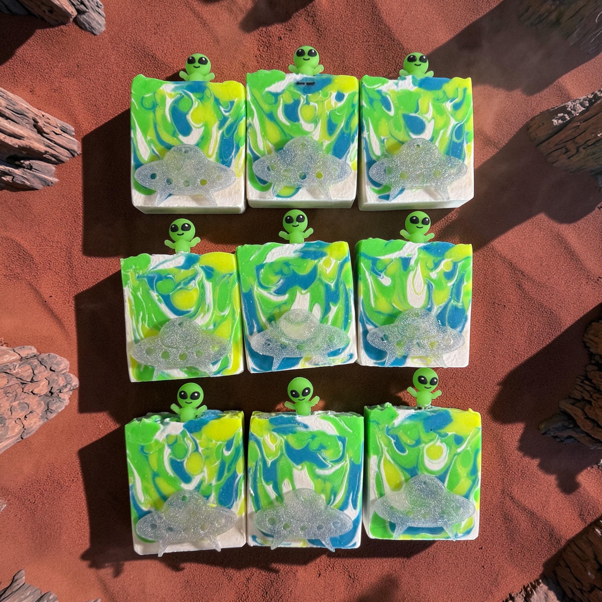 The Truth Is Out There Soap Made with Tallow and Goat Milk. Scented in Multiple Scents With Glow In the Dark Alien Toy Funny Gag Gift