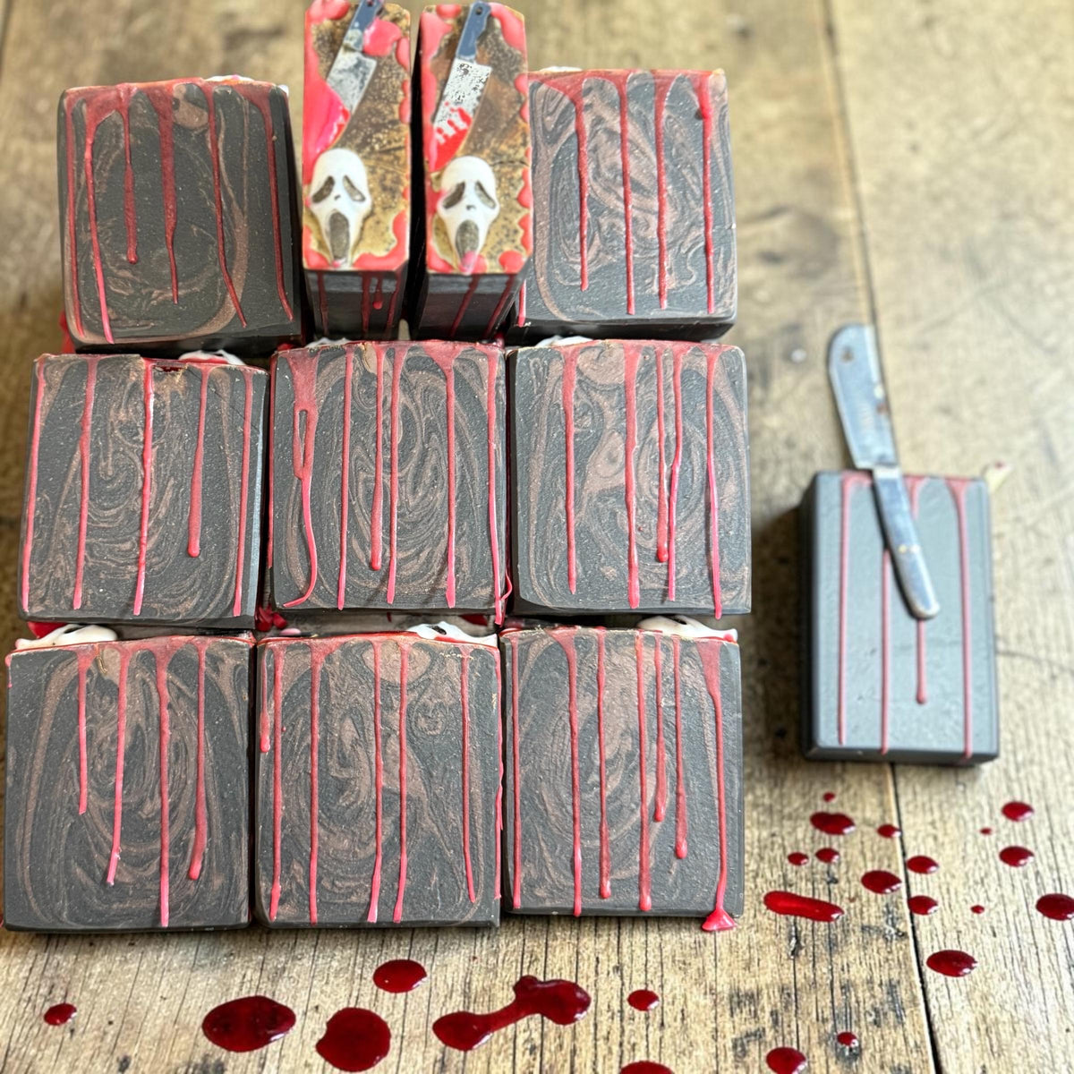 Feeling Woozy- Horror Themed Slasher Soap. Scented in Perfect Man, or Spooky Moontini with Bloody Stab Toy on Top
