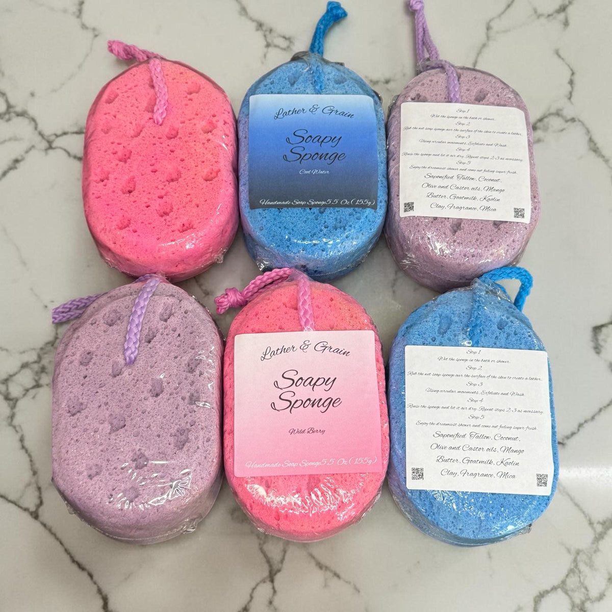 Large Handmade Soapy Sponge- Made with Tallow and Goat Milk- Many Colors and Scents