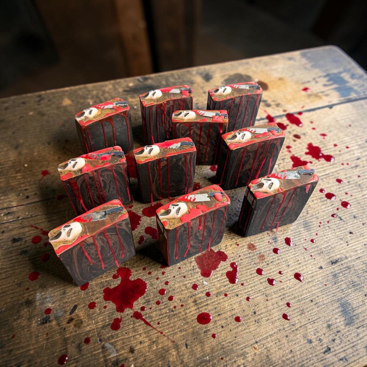 Feeling Woozy- Horror Themed Slasher Soap. Scented in Perfect Man, or Spooky Moontini with Bloody Stab Toy on Top
