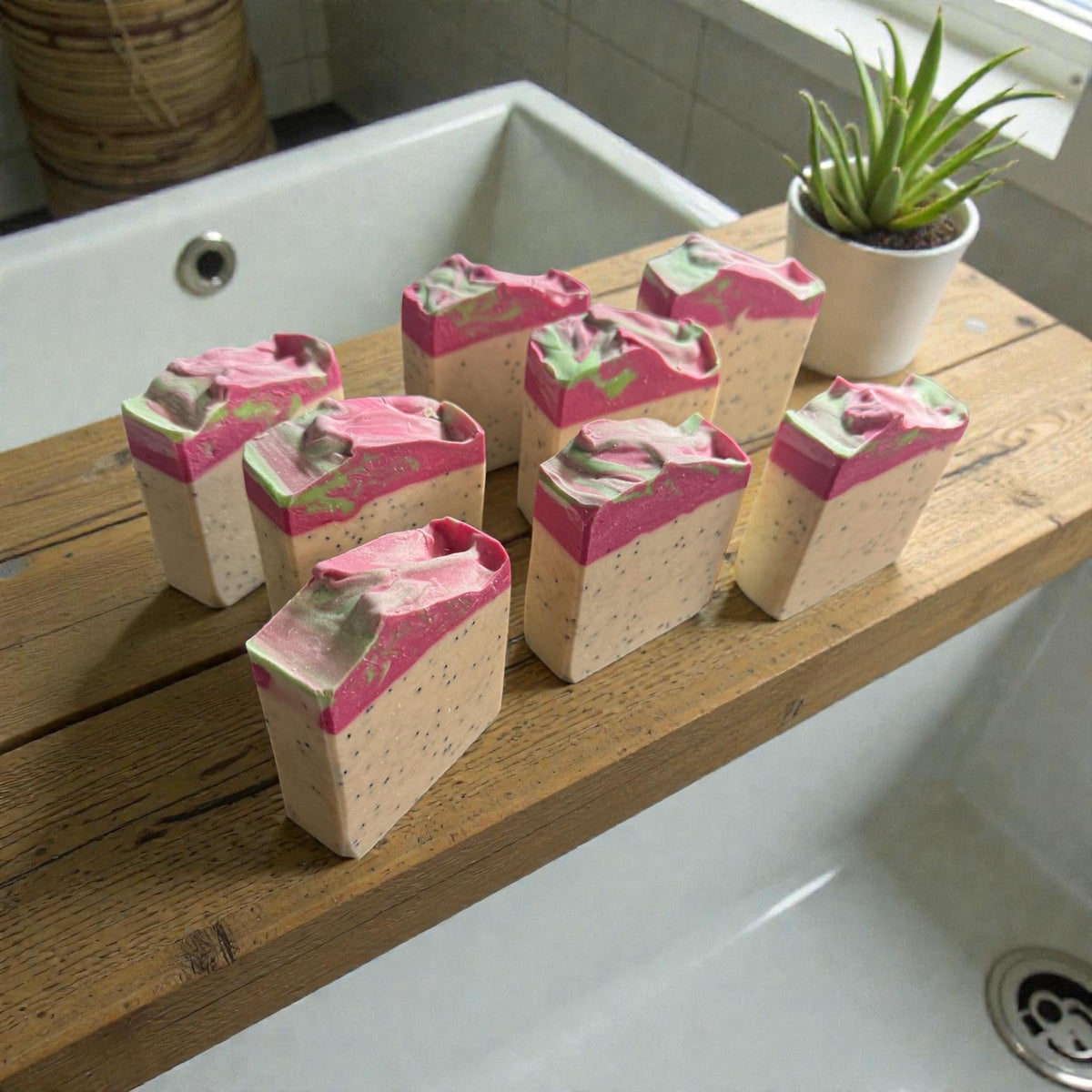 Dragonfruit Hibiscus Soap- With Creamy Buttermilk  and Exfoliating Poppyseeds