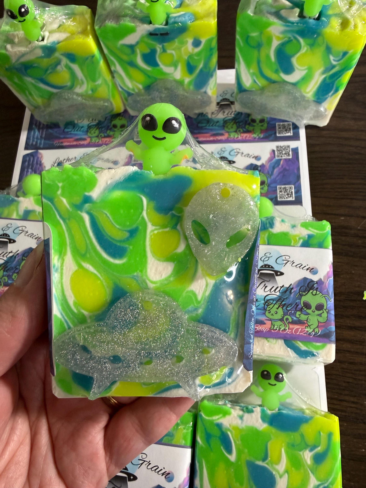 The Truth Is Out There Soap Made with Tallow and Goat Milk. Scented in Multiple Scents With Glow In the Dark Alien Toy Funny Gag Gift