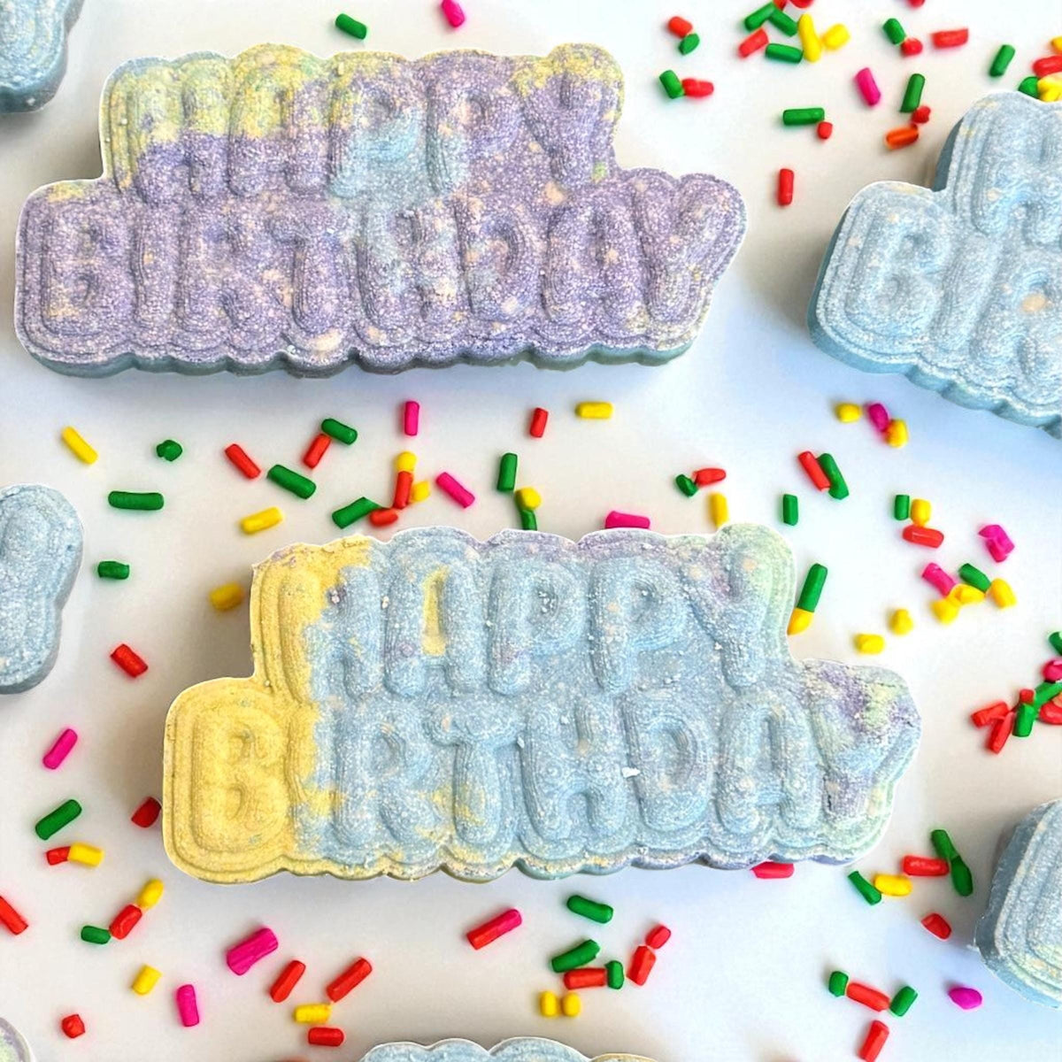 Happy Birthday Bath Bombs – Birthday Cake Scent- Fun Rainbow Colored-