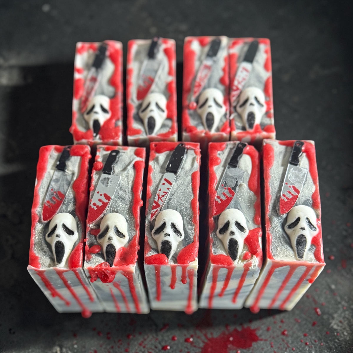 Feeling Woozy- Horror Themed Slasher Soap. Scented in Perfect Man, or Spooky Moontini with Bloody Stab Toy on Top