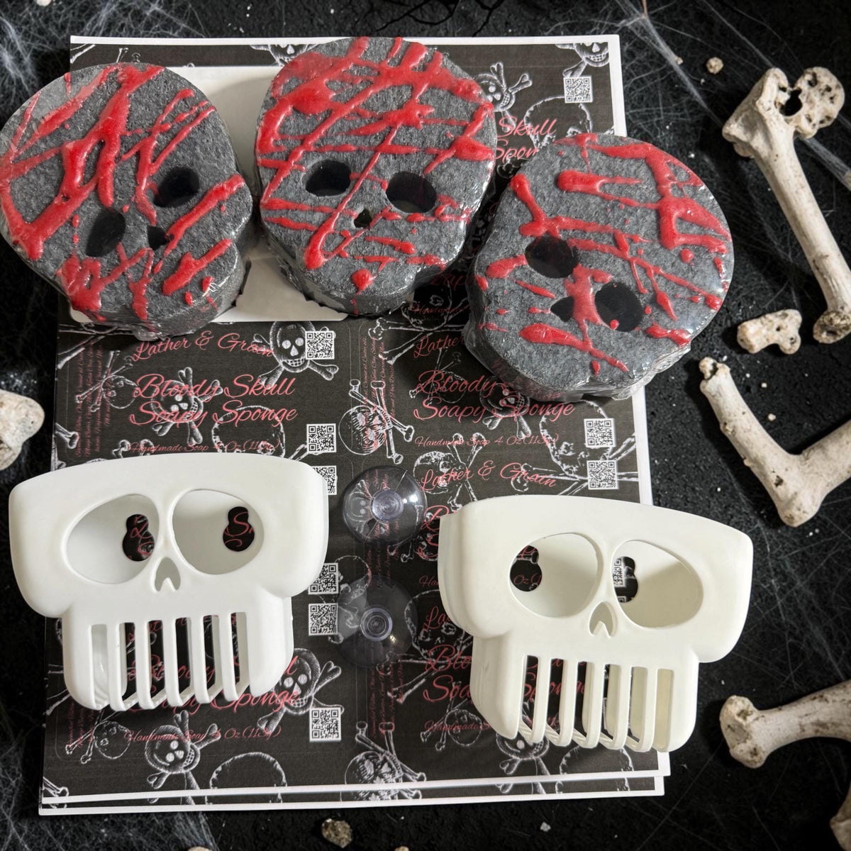 Bloody Skull Soap Sponge – Tallow, Goat Milk, Cold Process Soap – Spooky Horror Bath Gift