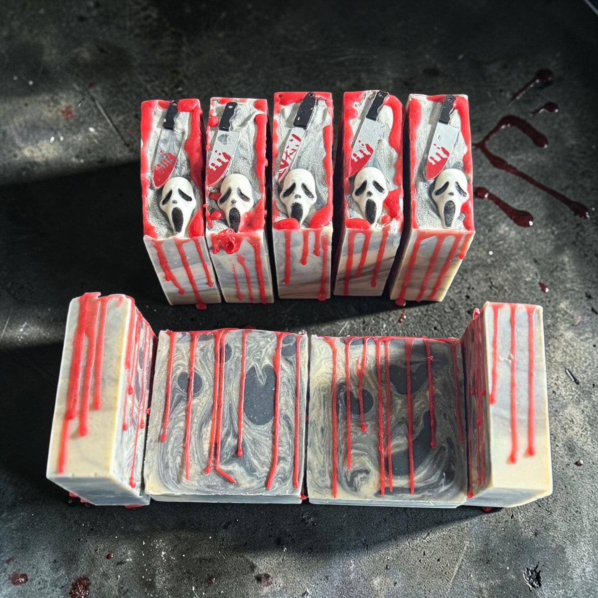 Feeling Woozy- Horror Themed Slasher Soap. Scented in Perfect Man, or Spooky Moontini with Bloody Stab Toy on Top