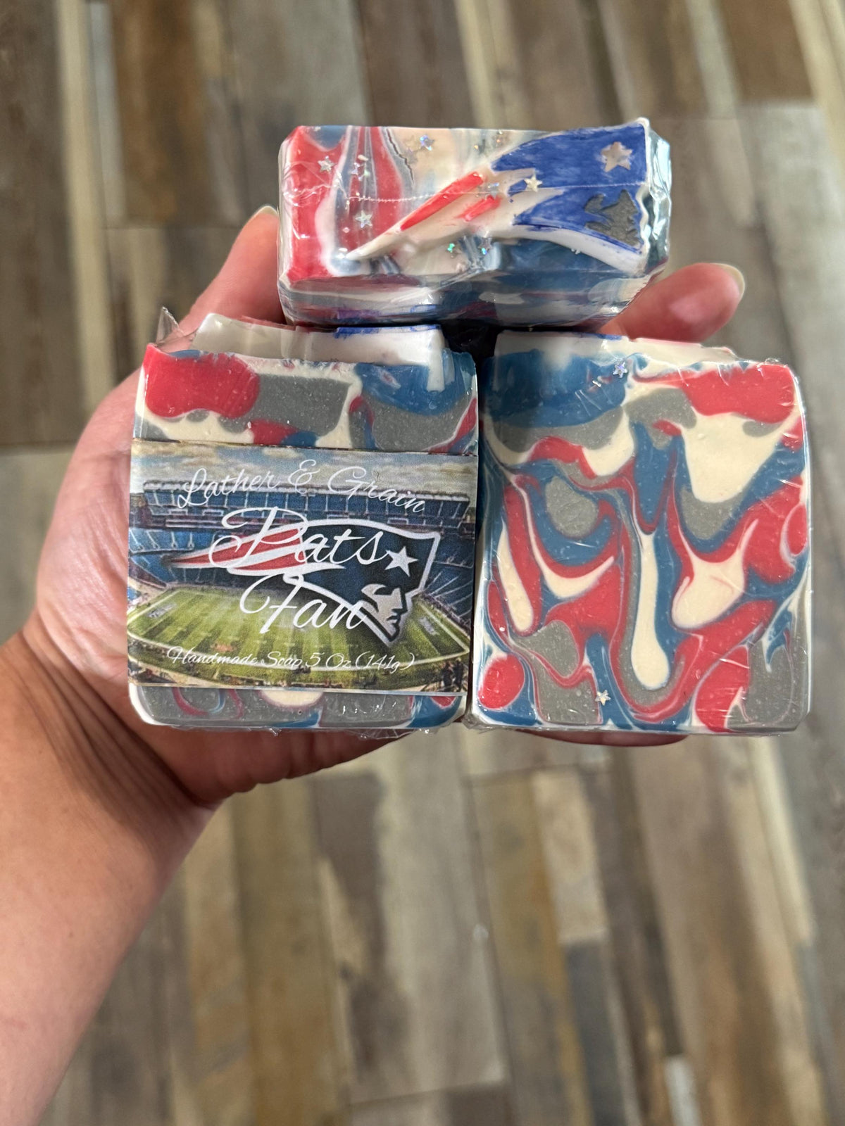 Pats Fan Football Soap – Scented in Aqua Di Gio- Great Sports Fan Gift! Handmade Tallow and Goat Milk Soap