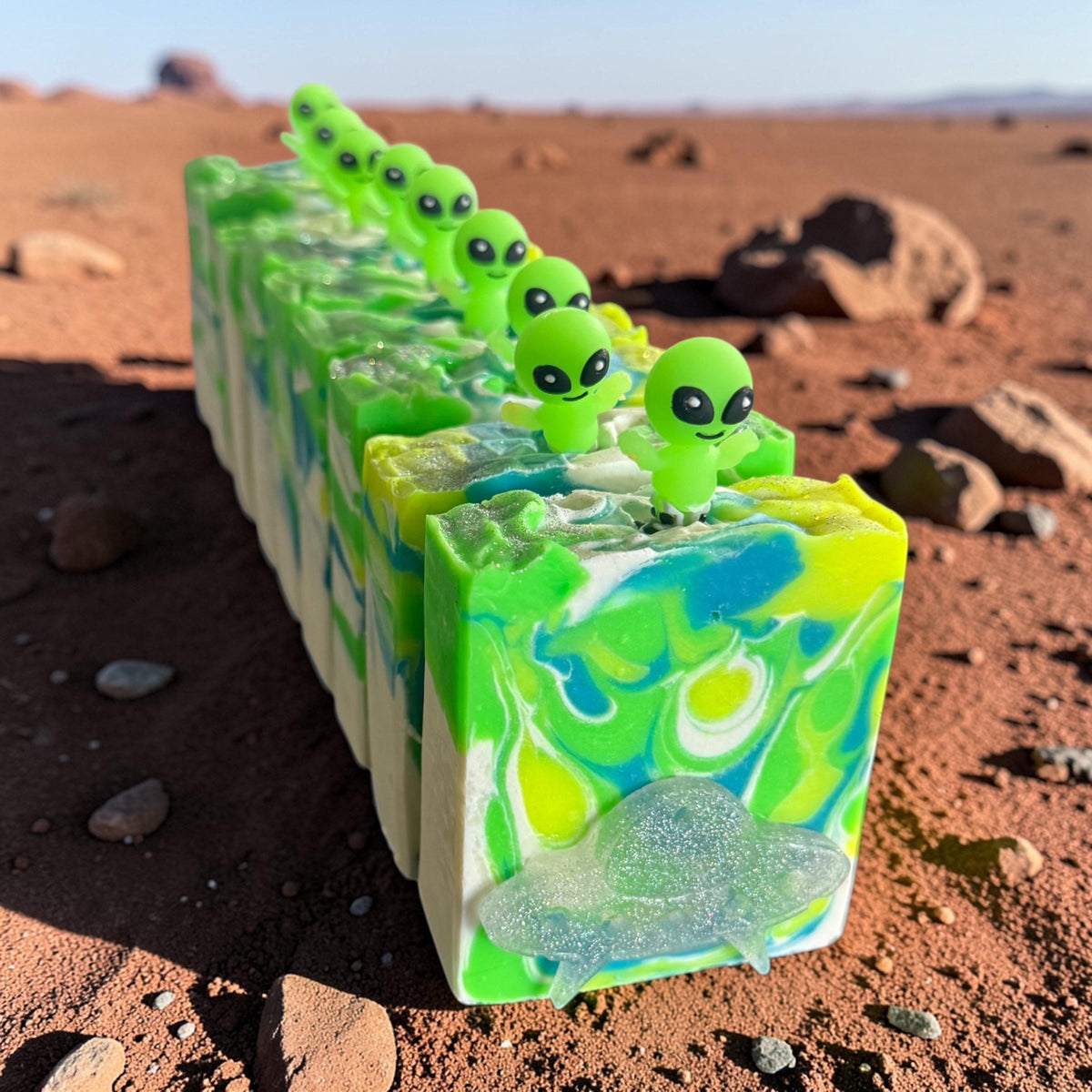 The Truth Is Out There Soap Made with Tallow and Goat Milk. Scented in Multiple Scents With Glow In the Dark Alien Toy Funny Gag Gift