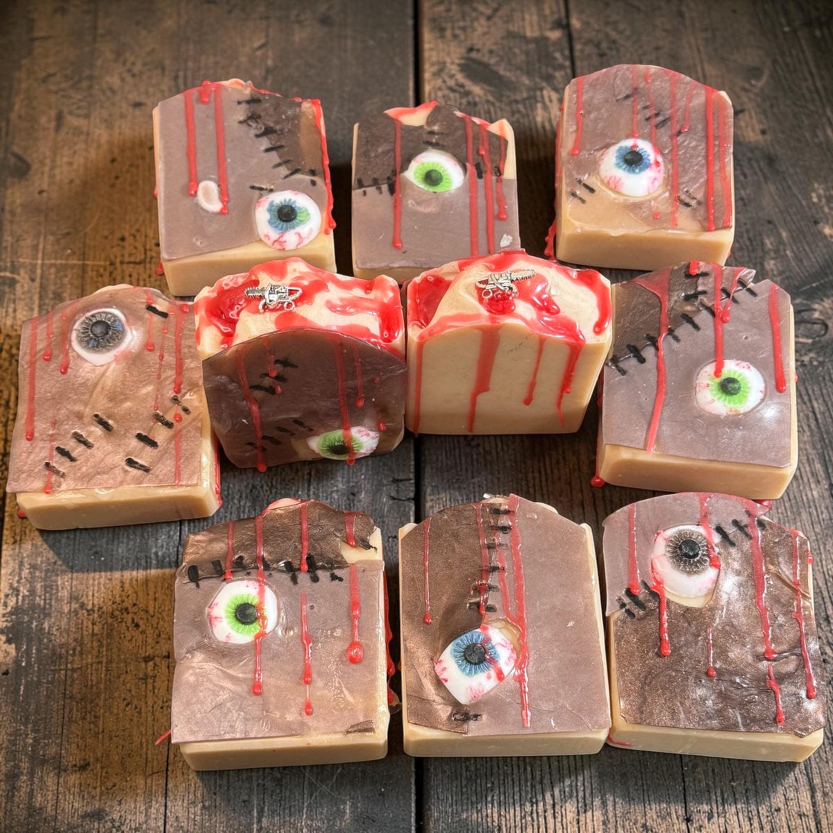 Texas Slaughterhouse Suds- Horror Themed Slasher Soap. Scented in Flannel Massacre, with Mini Chainsaw Charm on Top
