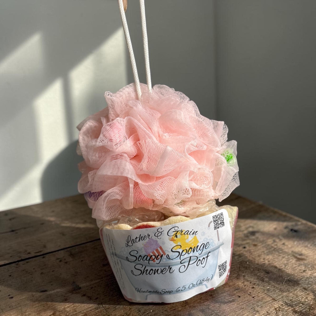 Large Soapy Sponge With Shower Poof Attached - Made with Tallow and Goat Milk- Many Scents to Choose From. Great Kids Gift