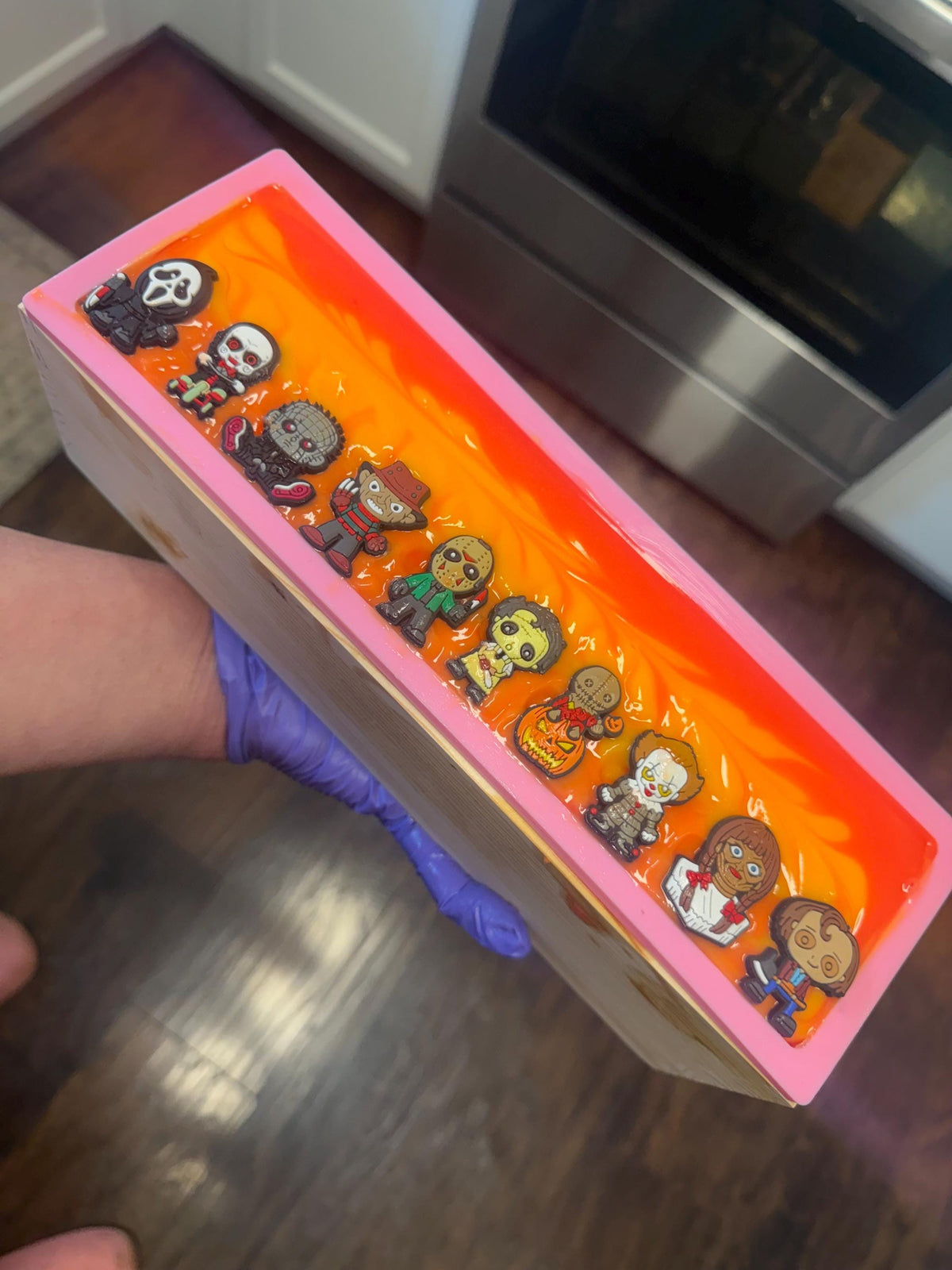 Slasher Suds- Horror Movie Themed Soap. Scented in Blood Orange Margarita, with Silicone Charm on Top