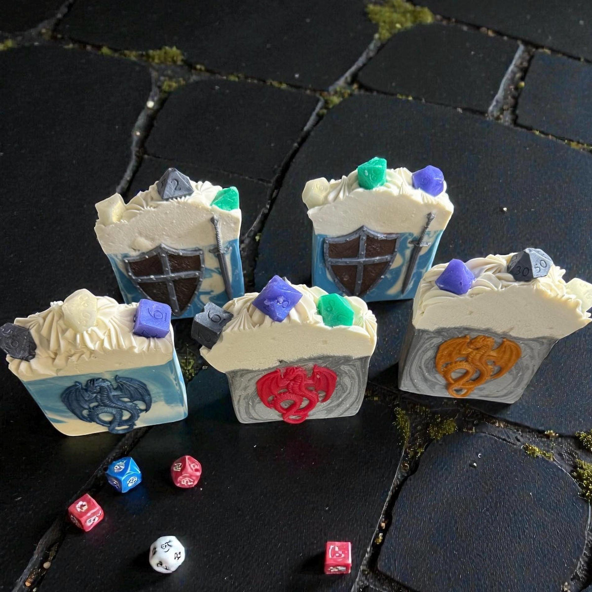 Adventure Fantasy Tallow Soap – Gamer Gift, Dice, Dragon, and Shield Designs