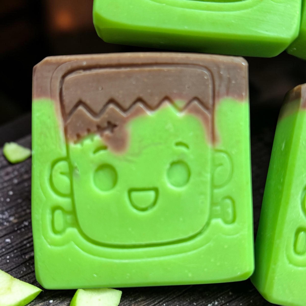 Monster Mash Bar Soap , Scented in Caramel Apple- Super Cute Frankenstein Themed - Made with Tallow and Goat Milk