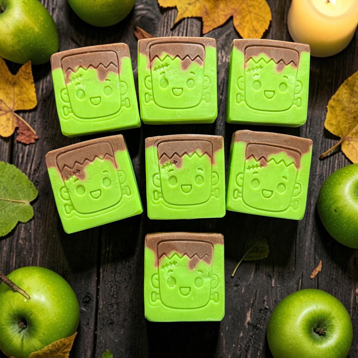 Monster Mash Bar Soap , Scented in Caramel Apple- Super Cute Frankenstein Themed - Made with Tallow and Goat Milk