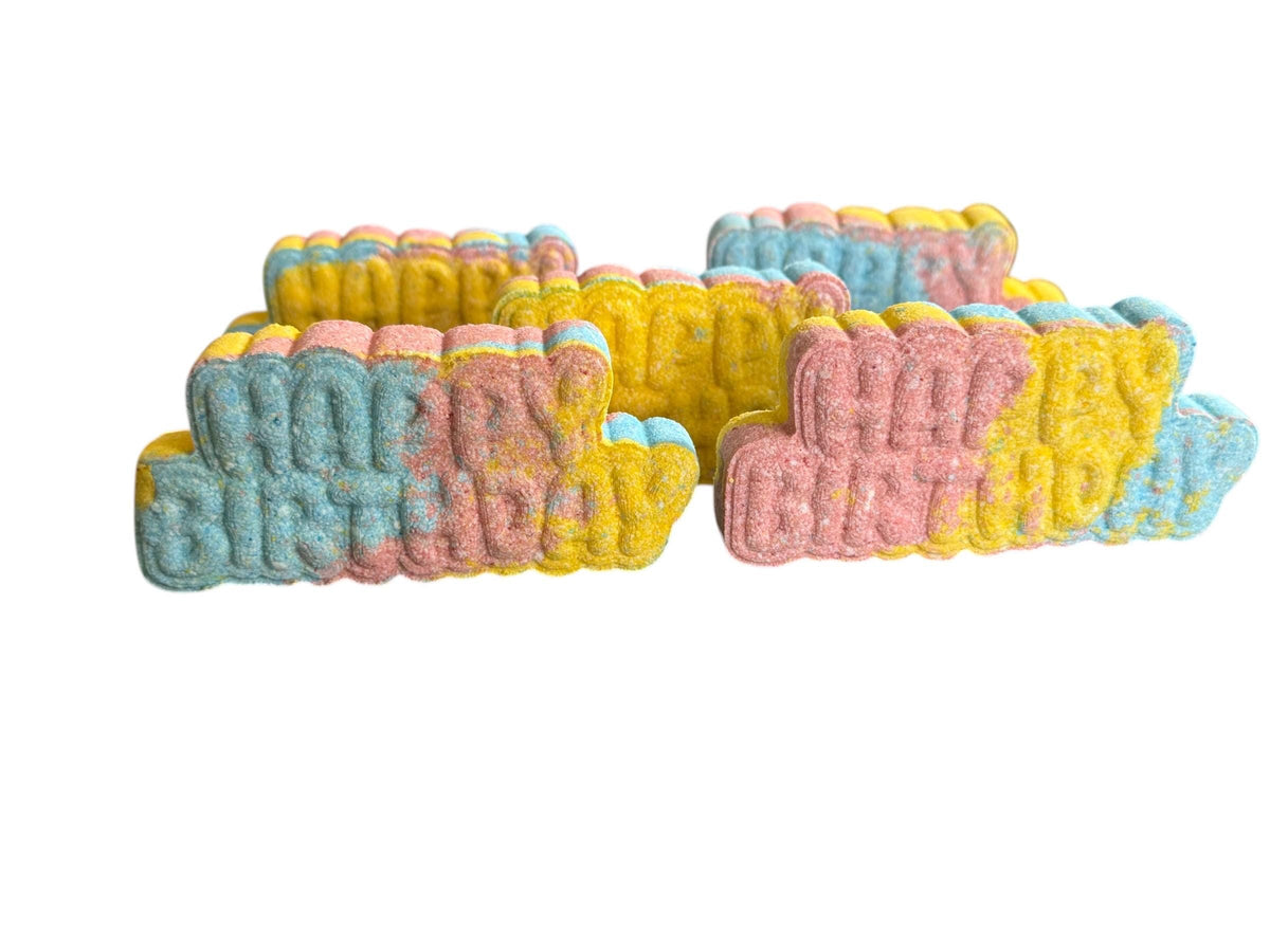Happy Birthday Bath Bombs – Birthday Cake Scent- Fun Rainbow Colored-