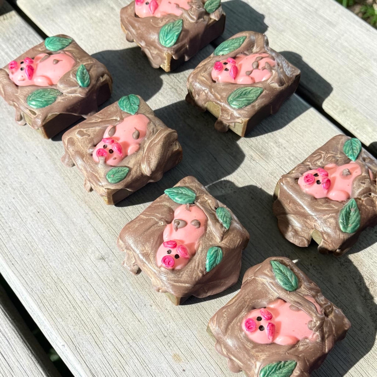 Hogwash and Bubbles- Cute Muddy Piggy Themed Scented in Warm Cinnamon Bun- Made with Tallow and Goat Milk