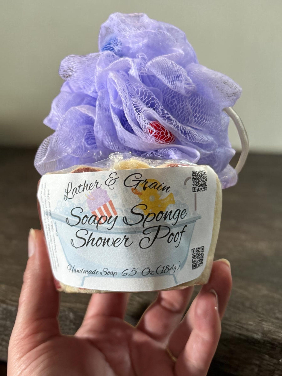 Large Soapy Sponge With Shower Poof Attached - Made with Tallow and Goat Milk- Many Scents to Choose From. Great Kids Gift