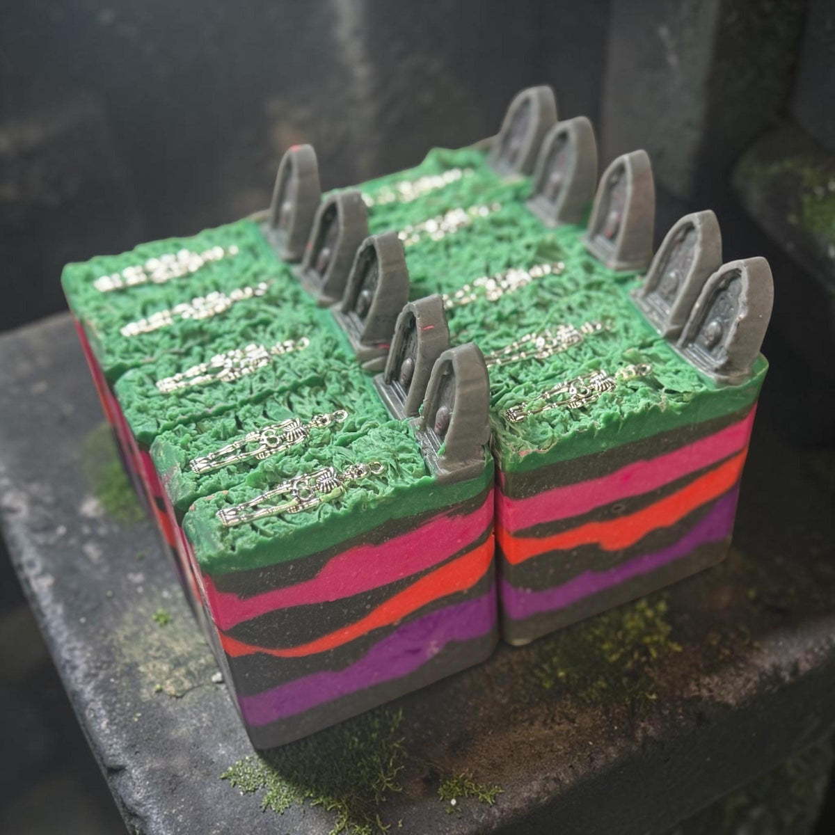Dead and Berried- Horror Halloween Themed Soap. Scented in Berry Bewitching- With Skeleton Charm on top.