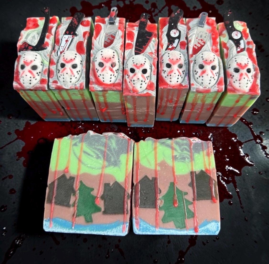 Horror Bath Bomb-  Slasher Themed - Topped with Bubble Frosting and Serial Killer Charm