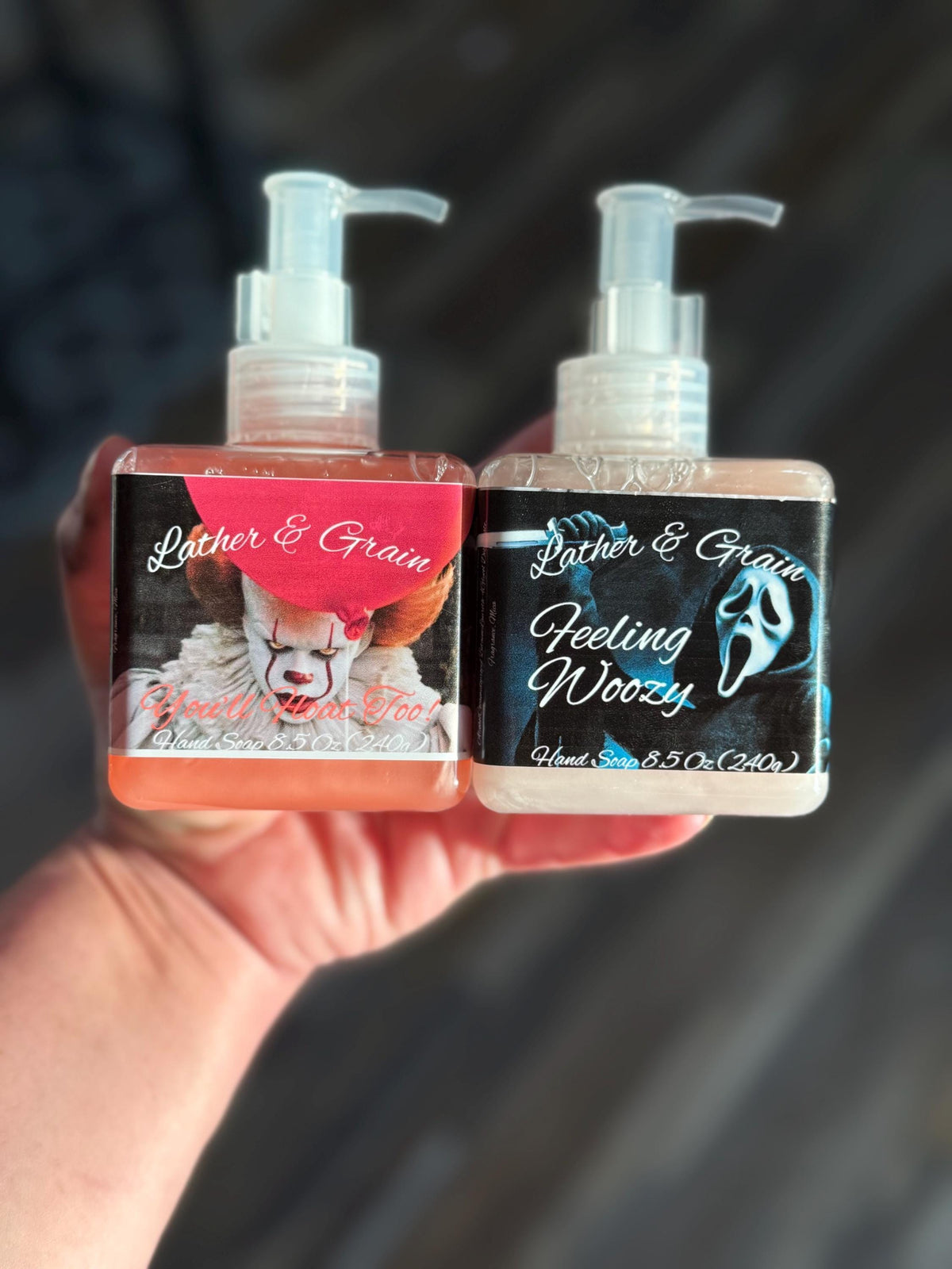 Horror Themed Liquid Hand Soap or Body Wash, Many Scary, Serial Killer Movie Characters-  Fall Halloween Scents