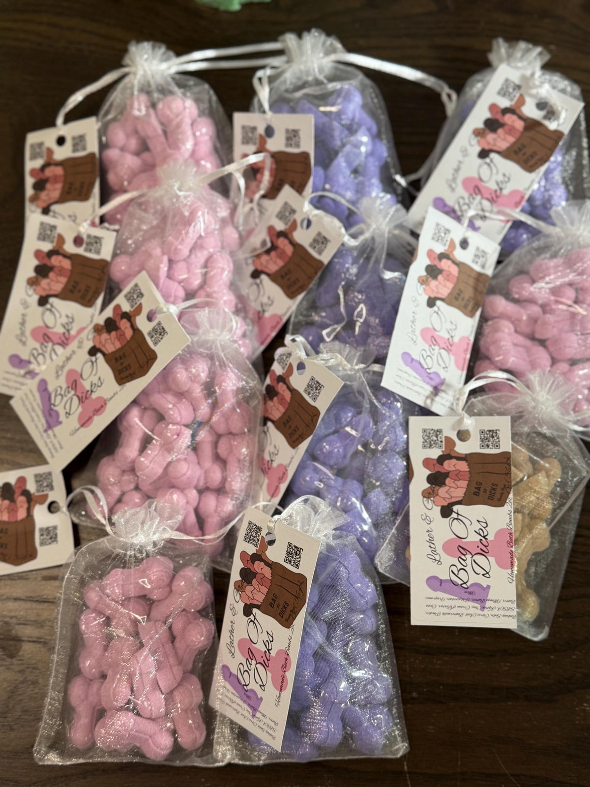 Bag of D!cks Bath Bombs ~Gag gifts- Scented in Lick me all Over, Or Sex on the Beach- Made with Rich Cocoa Butter and Creamy Buttermilk