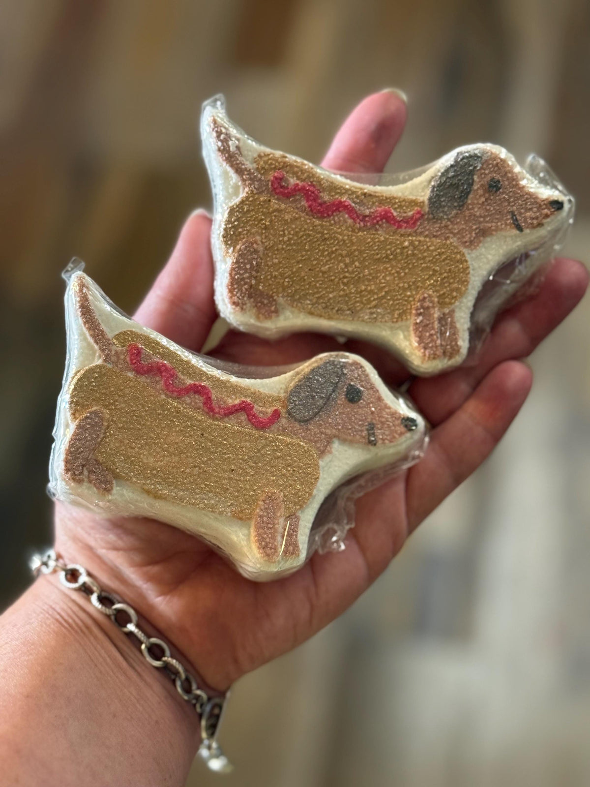 Wiener Dog Buttermilk Bath Bomb – Dachshund Wearing a Hot Dog Costume