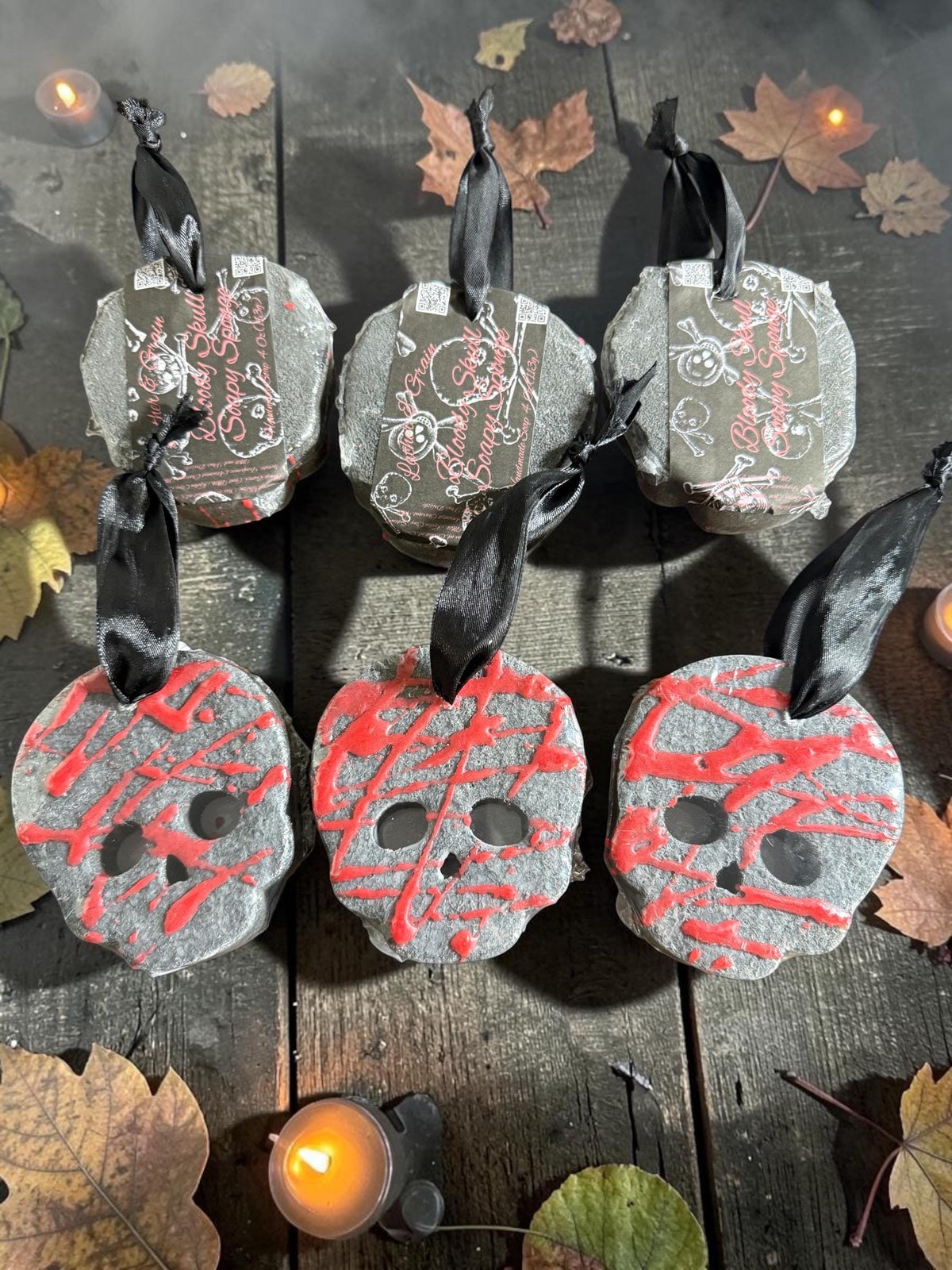 Bloody Skull Soap Sponge – Tallow, Goat Milk, Cold Process Soap – Spooky Horror Bath Gift