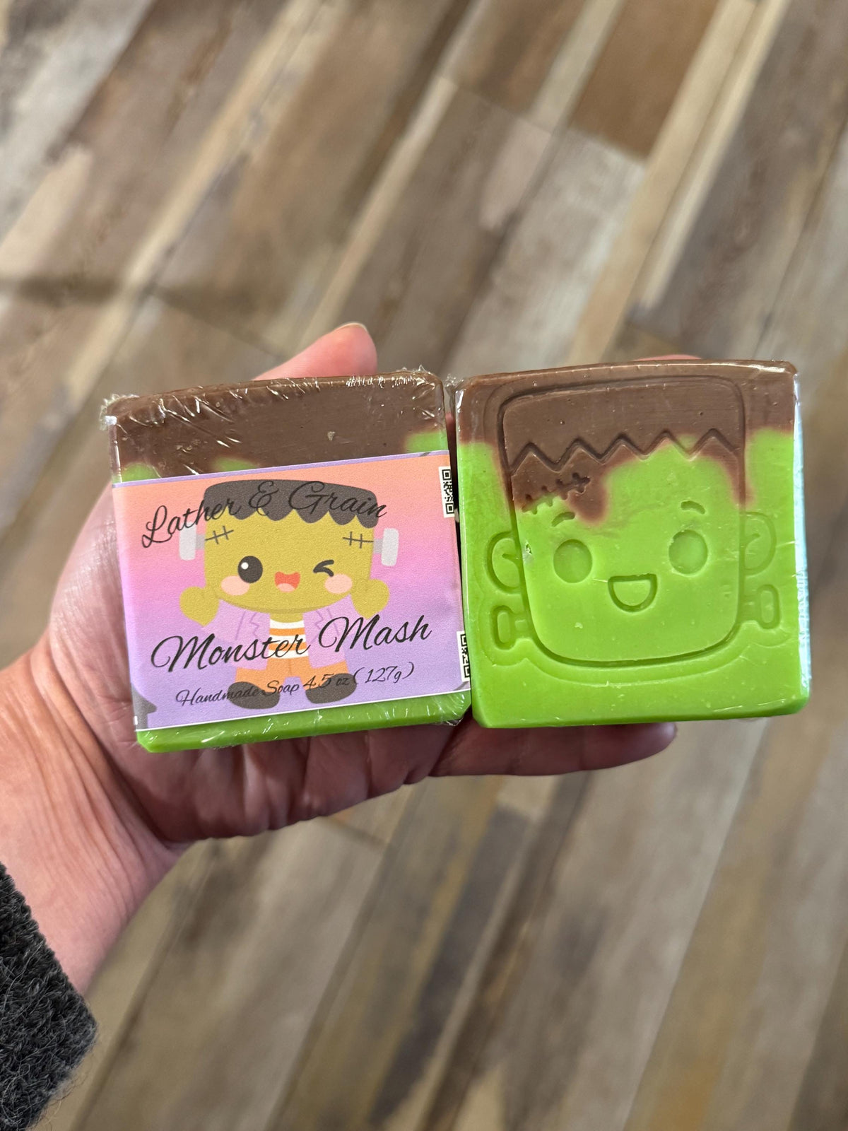 Monster Mash Bar Soap , Scented in Caramel Apple- Super Cute Frankenstein Themed - Made with Tallow and Goat Milk