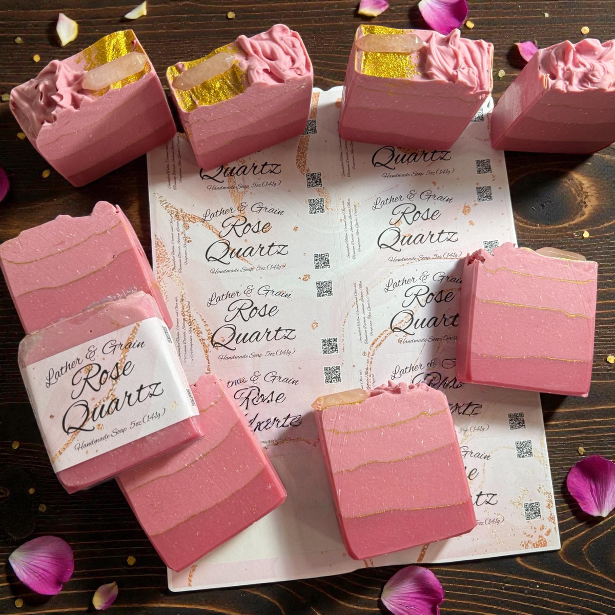 Pink Quartz Soap- Topped with A Real Quartz Crystal~ Fancy, Boujie, Shimmery Gold