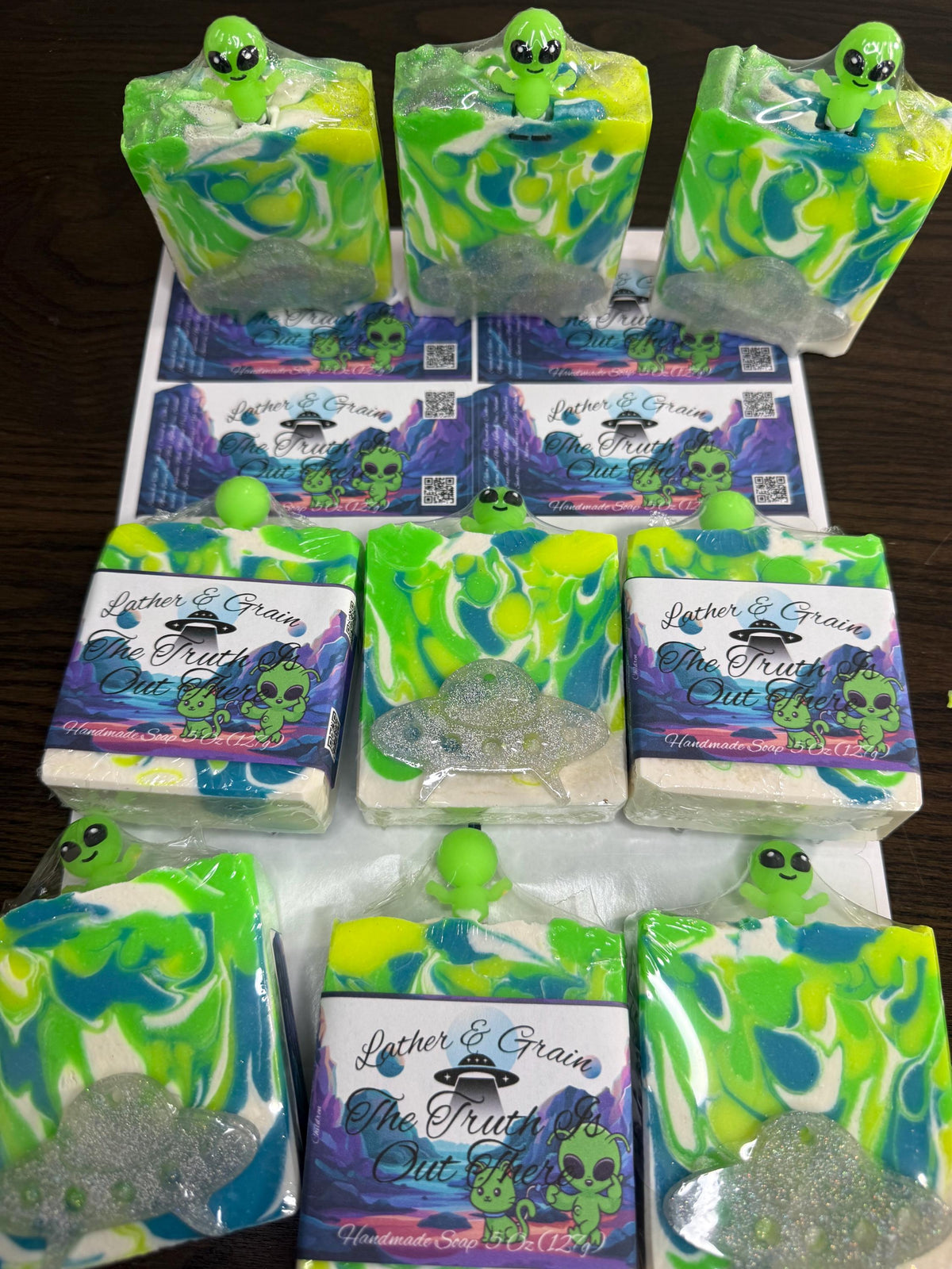 The Truth Is Out There Soap Made with Tallow and Goat Milk. Scented in Multiple Scents With Glow In the Dark Alien Toy Funny Gag Gift