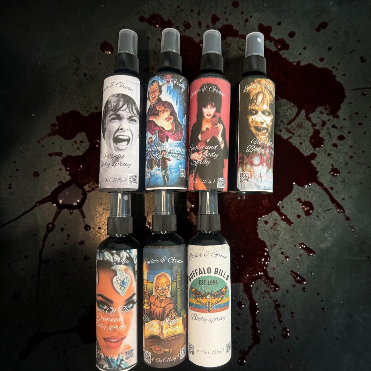 Horror Themed Moisturizing Body Spray, Many Scary, Serial Killer Movie Characters-