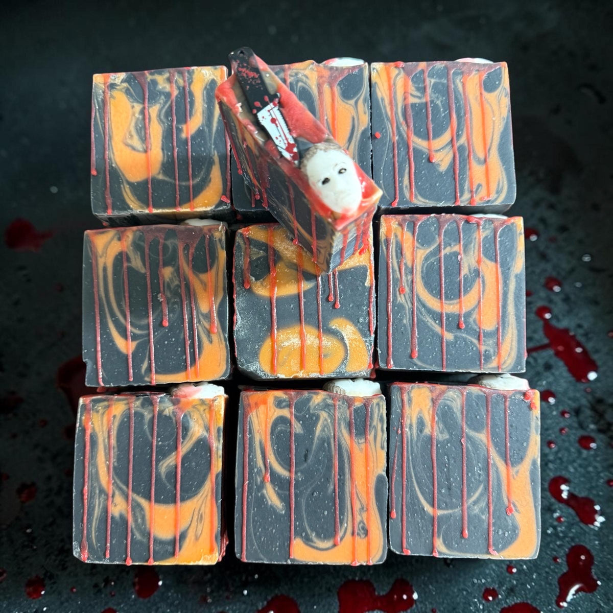 Boogyman Bubbles- Michael Myers Halloween- Horror Themed Slasher Soap. Scented in Silent Killer or Apple Butterscotch with Bloody Stab Toy